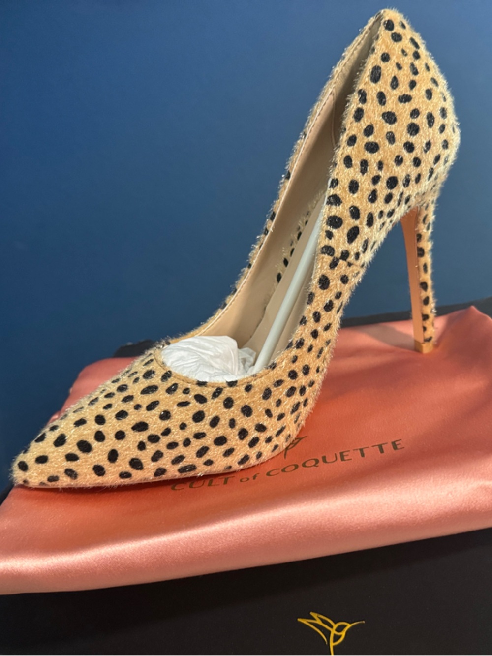 New in Box, Cult of Coquette Leopard Print Stiletto Pump in Tan and Black